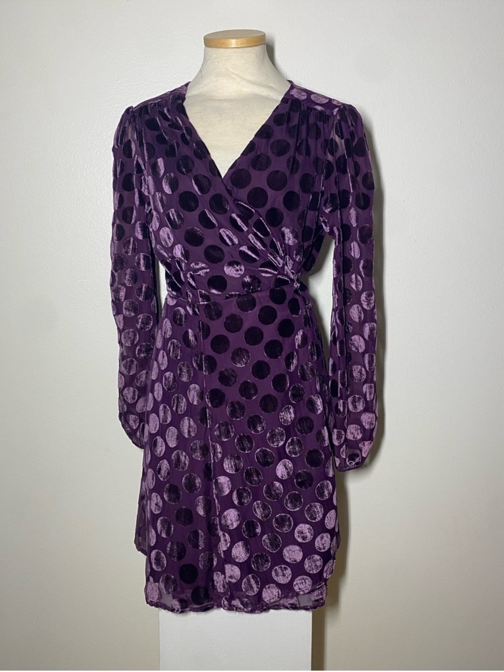 Betsey Johnson Purple Polka Dot Velvet Wrap Dress